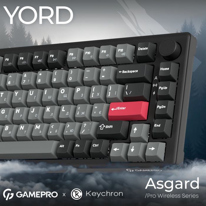 Клавіатура бездротова GamePro Asgard Yord Keychron Super Red Switch Black (MK266BK)