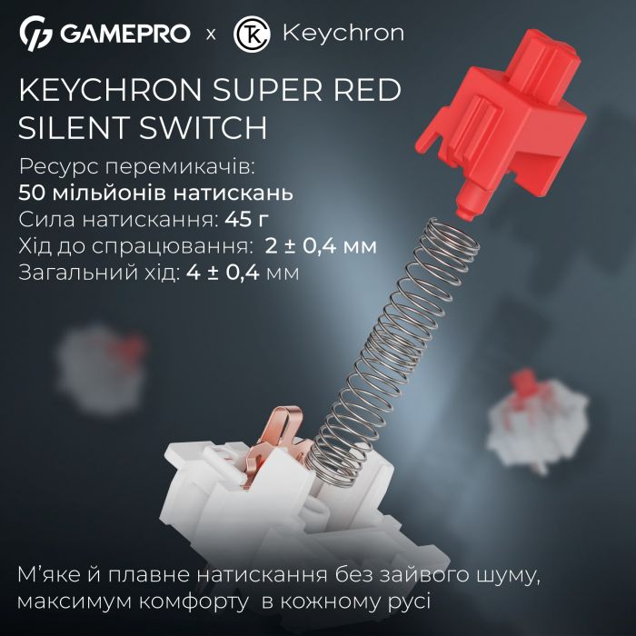 Клавіатура бездротова GamePro Asgard Ragnar Keychron Super Red Switch White (MK285WH)