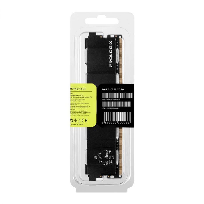 Модуль пам`ятi DDR4 16GB/3600 Prologix Black (PRO16GB3600B4)