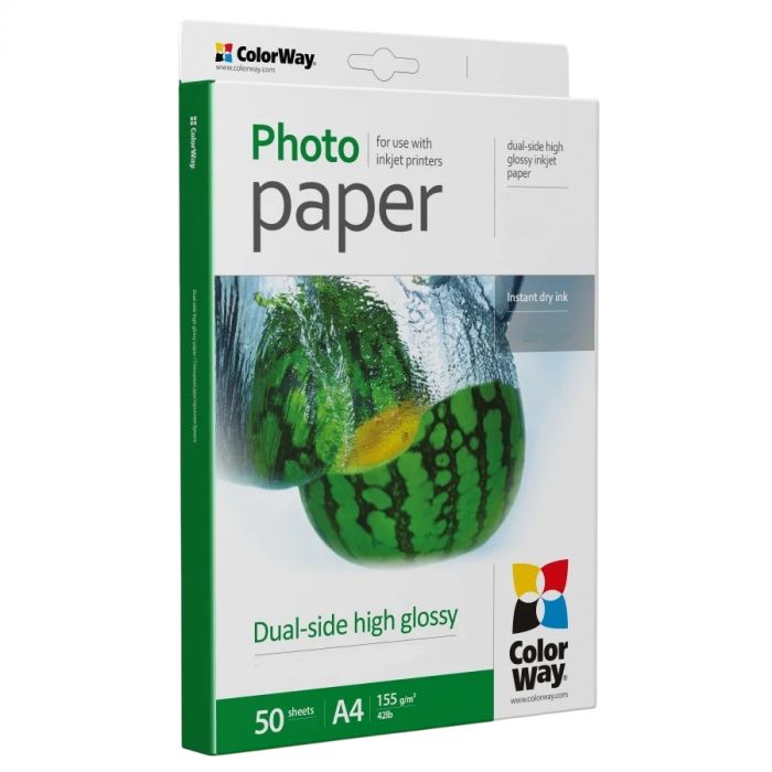 Фотопапiр ColorWay глянсовий двостороннiй 155г/м2 A4 50 арк. (PGD155050A4)