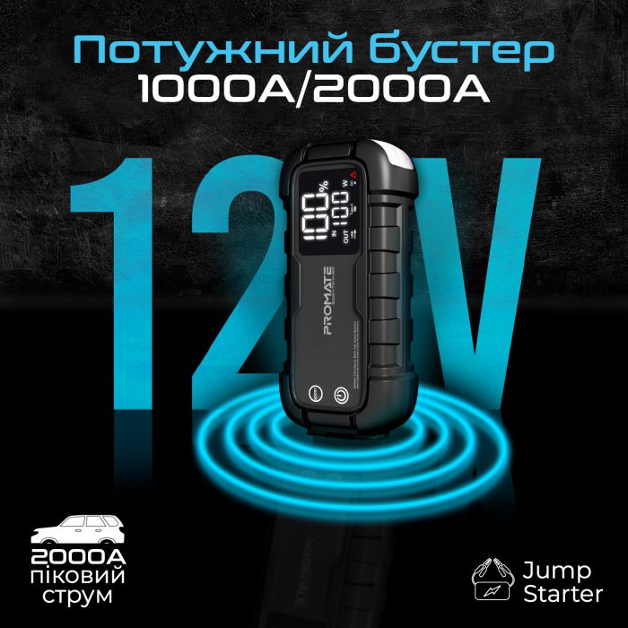 Пускозарядний пристрій Promate SparkTank-20 20000mAh 1000A/2000A Jump Starter Black (sparktank-20)