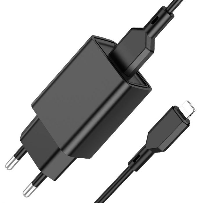 Мережевий зарядний пристрій Borofone BA68A (1USB, 2.1А) Black (BA68ALB) + кабель Lightning