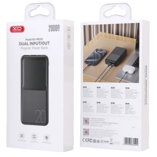 Універсальна мобільна батарея XO PR252 20000mAh Black (XK-PR252)