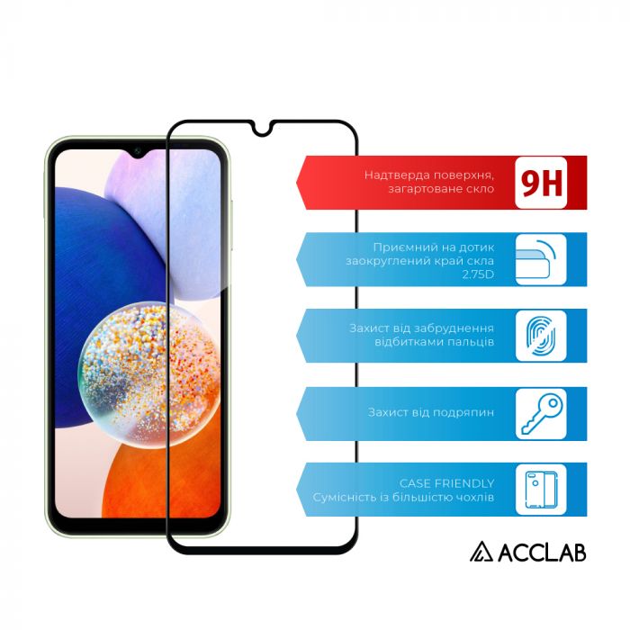 Захисне скло ACCLAB Full Glue для Samsung Galaxy A14 SM-A145 Black (1283126559747)